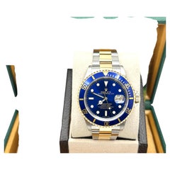 2002 Rolex Submariner Blue 16613 40mm 18k Yellow Gold Stainless Steel Box Papers