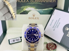 2005 Rolex Submariner Date Blue 16613 40mm Blue Dial 18k Gold Steel Box Paper
