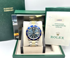 Rolex Submariner Date 16803 Tropical Bue Dial 18k Yellow Gold Steel Box Paper