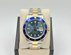 Rolex Submariner Date 16803 Tropical Bue Dial 18k Yellow Gold Steel Box Paper