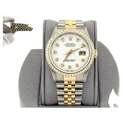 Rolex Datejust 16233 36mm White Diamond Dial Diamond Bezel 18k Yellow Gold Steel