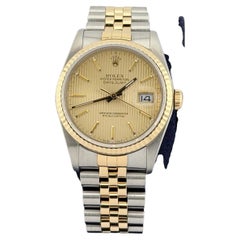 Rolex Datejust 16233 36mm Champagne Tapestry Dial 18k Yellow Gold Steel