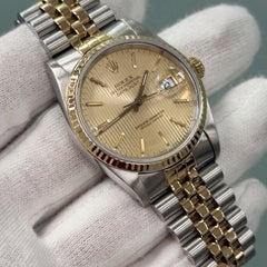 Rolex Datejust 16233 36mm Champagne Tapestry Dial 18k Yellow Gold Steel