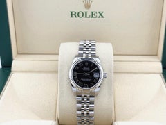 Rolex Datejust Midsize 178274 31mm Black Roman Dial 18k White Gold Steel Jubilee