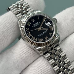Rolex Datejust Midsize 178274 31mm Black Roman Dial 18k White Gold Steel Jubilee