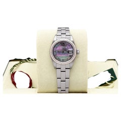Rolex Ladies Datejust 79174 Black Mother of Pearl Dial 18k Gold Steel Box Paper