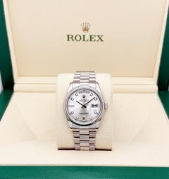 Rolex Day Date President 118239 36mm Silver Diamond Dial 18k White Gold Box