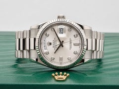 Rolex Day Date President 118239 36mm Silver Diamond Dial 18k White Gold Box