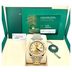 Rolex Datejust 41 del 2025, modello 126333, quadrante champagne con diamanti, oro 18 carati e acciaio, con scatola e documenti