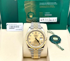 Rolex Datejust 41 del 2025, modello 126333, quadrante champagne con diamanti, oro 18 carati e acciaio, con scatola e documenti
