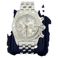 Breitling Chrono Cockpit A13357, 39 mm, Diamantlünette und -bandanstöße, weißes Zifferblatt, Edelstahl