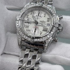 Breitling Chrono Cockpit A13357, 39 mm, Diamantlünette und -bandanstöße, weißes Zifferblatt, Edelstahl