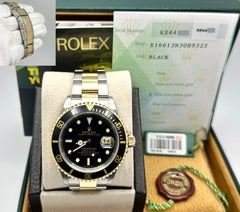 2003 Rolex Submariner 16613 Black 40mm 18k Yellow Gold Stainless Steel Box Paper