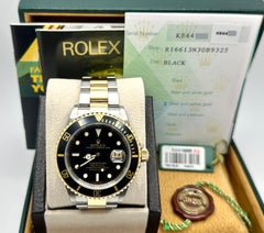 2003 Rolex Submariner 16613 Black 40mm 18k Yellow Gold Stainless Steel Box Paper