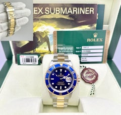 2007 Rolex Submariner Blue 16613, 40 mm, 18 Karat Gelbgold und Edelstahl, mit Originalverpackung und Papieren