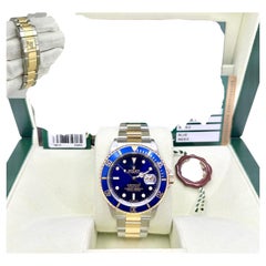 2007 Rolex Submariner Blue 16613 40mm 18k Yellow Gold Stainless Steel Box Papers