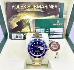 2007 Rolex Submariner Blue 16613 40mm 18k Yellow Gold Stainless Steel Box Papers
