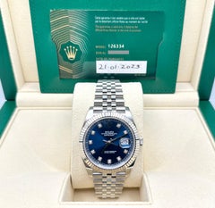 Rolex Datejust 41 126334 del 2023, quadrante con diamanti blu, acciaio e oro 18 carati, cinturino Jubilee, scatola e documenti