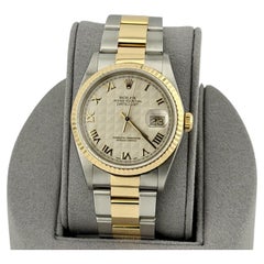 2002 Rolex Datejust 16233 36mm Roman Ivory Pyramid Dial 18k Yellow Gold Steel