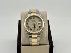 2002 Rolex Datejust 16233 36mm Roman Ivory Pyramid Dial 18k Yellow Gold Steel