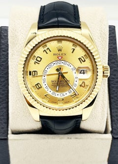 Rolex Sky Dweller 326138 Champagne Dial 18K Yellow Gold Leather Strap Box Paper