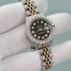 Rolex Ladies Datejust 69173 Iced Out Diamond Case Bezel Band Dial 18k Gold Steel