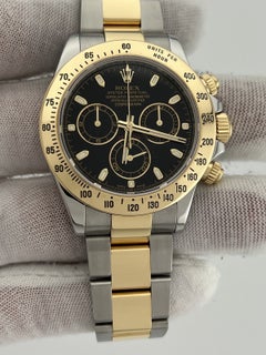 Rolex Daytona Cosmograph 116523 40mm Black Dial 18k Yellow Gold Steel Box