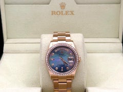 Rolex Day Date 118205 36mm Mother of Pearl Diamond Dial and Bezel 18k Rose Gold