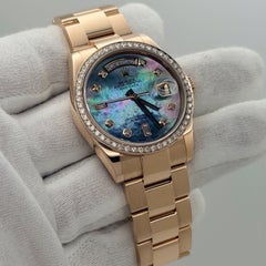 Rolex Day Date 118205 36mm Mother of Pearl Diamond Dial and Bezel 18k Rose Gold