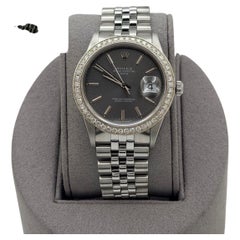 Rolex Date 15210 34mm Gray Dial Diamond Bezel Stainless Steel Jubilee