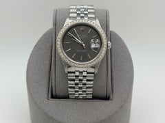 Rolex Date 15210 34mm Gray Dial Diamond Bezel Stainless Steel Jubilee