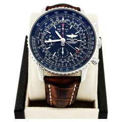 Breitling Navitimer 1884 A21350 Schwarzes Zifferblatt Edelstahl Lederband 45mm