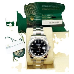Rolex Datejust 41 126334, quadrante nero con diamanti, lunetta in oro 18 carati, cassa in acciaio, con documenti originali, 2022
