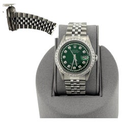 Rolex Datejust 16014 36mm Green Diamond Dial Diamond Bezel Steel Jubilee