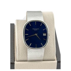 Rare Patek Philippe Ellipse Jumbo 3605 Blue Dial 18K White Gold