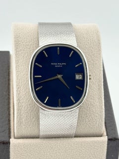 Rare Patek Philippe Ellipse Jumbo 3605 Blue Dial 18K White Gold