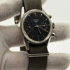 Vintage Heuer Carrera 45 3647N 36 mm Chronograph mit schwarzem Zifferblatt, Edelstahl