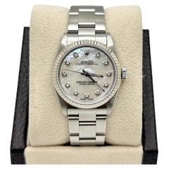 Rolex Oyster Perpetual 67514 Midsize 31mm MOP Diamond Dial 18K Gold Bezel Steel