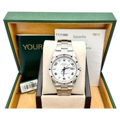 2004 Rolex Date 15210 34mm White Arabic Dial Engine Turned Bezel Steel Box Paper
