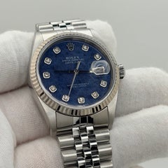 Rolex Datejust 16234 36mm Blue Sodalite Diamond Dial 18k Gold Steel Box Paper