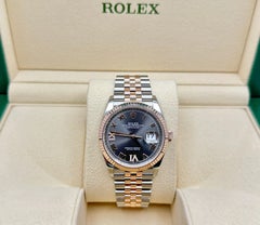 2024 Rolex Datejust 36 126231 Slate Roman Diamond 18k Rose Gold Steel Box Paper