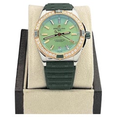 Breitling Super Chronomat U17356 38mm Mint Green Dial 18k Gold Steel Box Paper