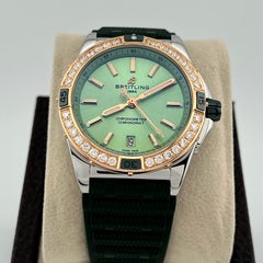 Breitling Super Chronomat U17356 38mm Mint Green Dial 18k Gold Steel Box Paper