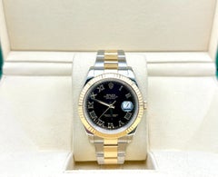Rolex Datejust II 116333 41mm Black Roman Dial 18K Yellow Gold Steel Box Paper