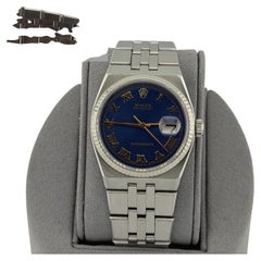 Rolex Datejust Oysterquartz 17014 36mm Blue Roman Dial 18K Gold Bezel Steel