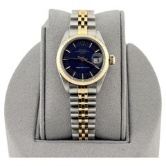 Rolex Ladies Date 6917 26mm Blue Tiffany & Co Stamped Dial 18k Yellow Gold Steel