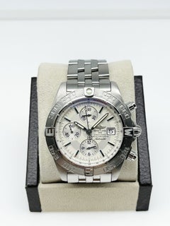 Breitling Galactic A13364 Chronograph II, silbernes Zifferblatt, Edelstahl, 44 mm, mit Originalverpackung und Papieren