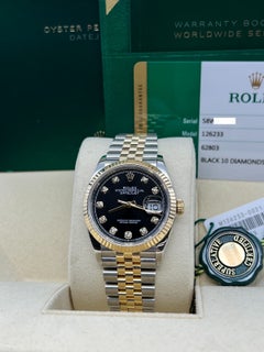 Rolex Datejust 126233 Black Diamond Dial 18K Yellow Gold Stainless Box Paper