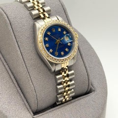 Rolex Lady Datejust 69173 26mm Blue Diamond Dial Diamond Bezel Yellow Gold Steel