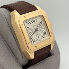 Cartier Santos 100 W20096Y1 2741 41mm Silver Dial Chronograph 18K Yellow Gold